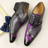 Handmade Leather Oxford Shoes with Metal Buckle - Gray Purple Business Formal Attire